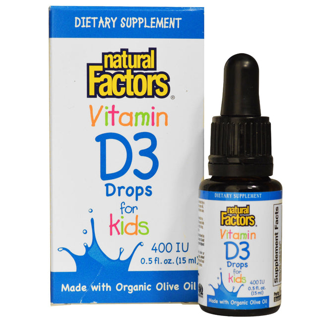 Vitamine D3 Druppels voor Kinderen – 400 IU per dosering (10 mcg) - Natural Factors - SuperfoodShop