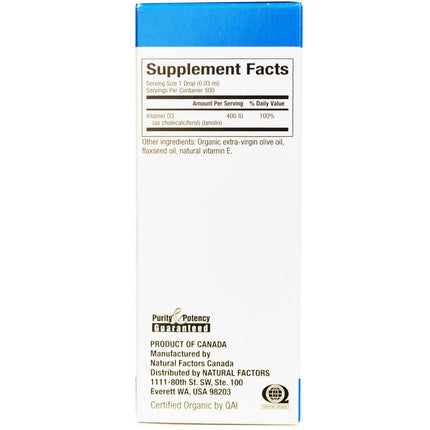 Vitamine D3 Druppels voor Kinderen – 400 IU per dosering (10 mcg) - Natural Factors - SuperfoodShop