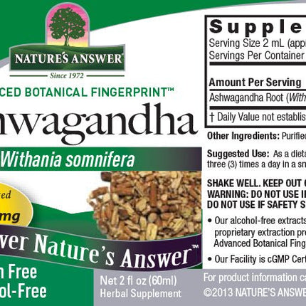 Ashwagandha Extract – Alcoholvrij & Plantaardig (30 ml) - Nature's Answer - SuperfoodShop