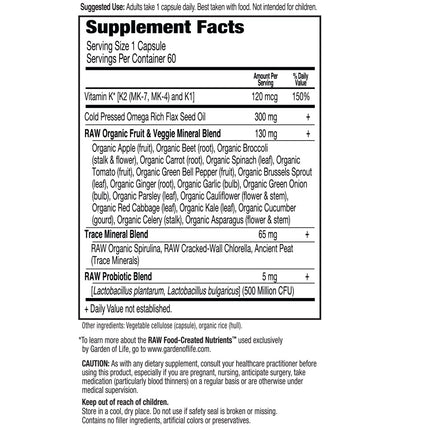 Vitamin Code™ RAW K - Complex – 60 Vegan Capsules - Garden of Life - SuperfoodShop