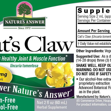 Cat’s Claw Extract – Alcoholvrij Kruidenextract (2000 mg per dosering) - Nature's Answer - SuperfoodShop