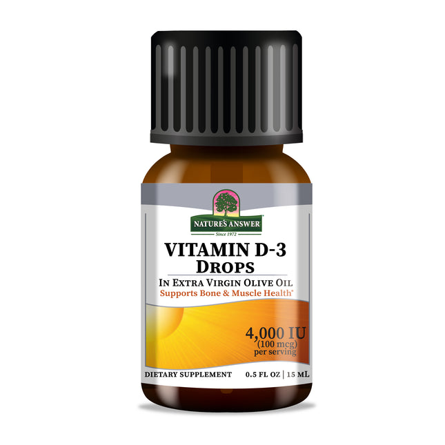 Vitamine D3 4000 IU – Vloeibare Druppels met Olijfolie (240 doseringen / 15 ml) - Nature's Answer - SuperfoodShop